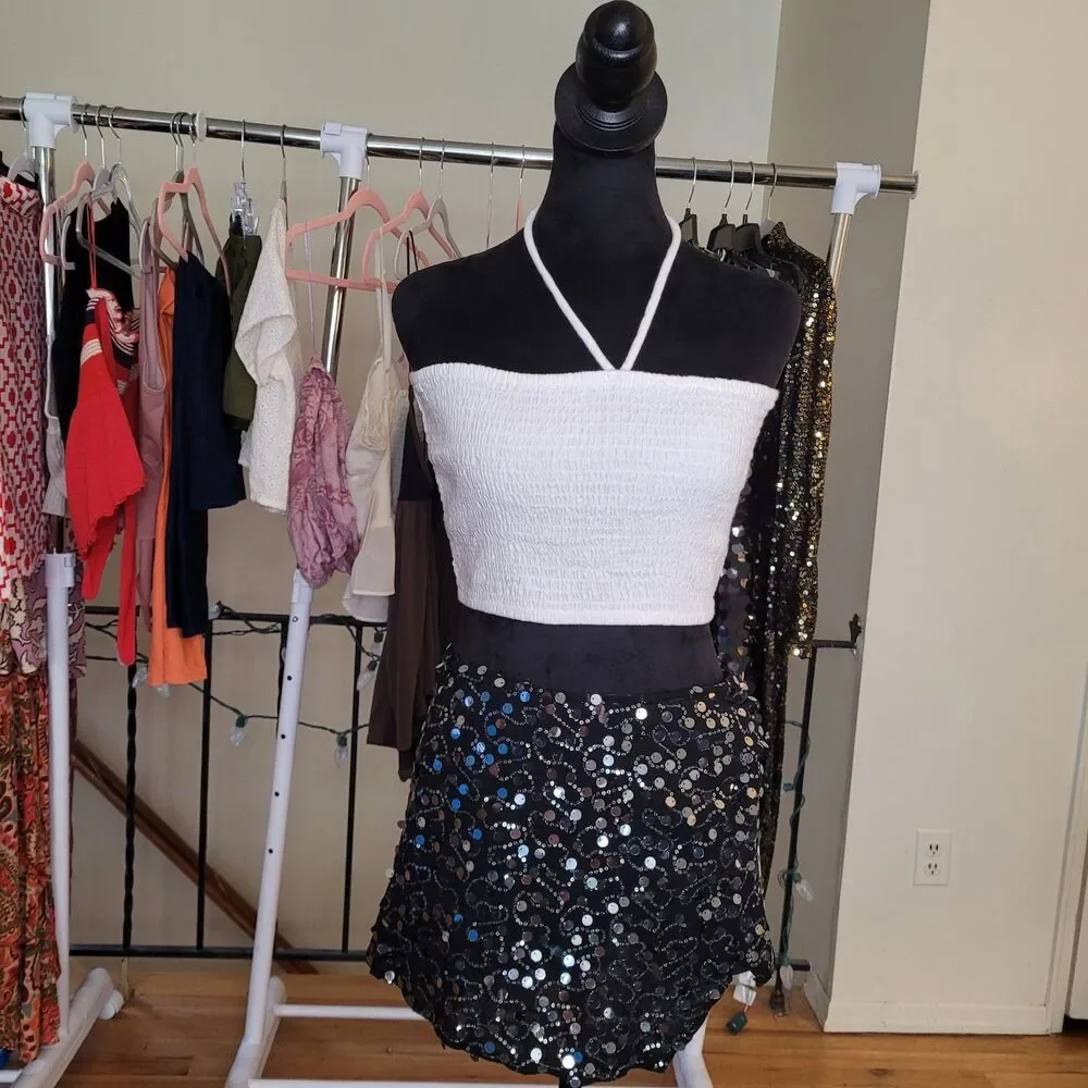 Emerson Lang Black and Silver Sequin Skort Skirt Size Small NWT Women's Party